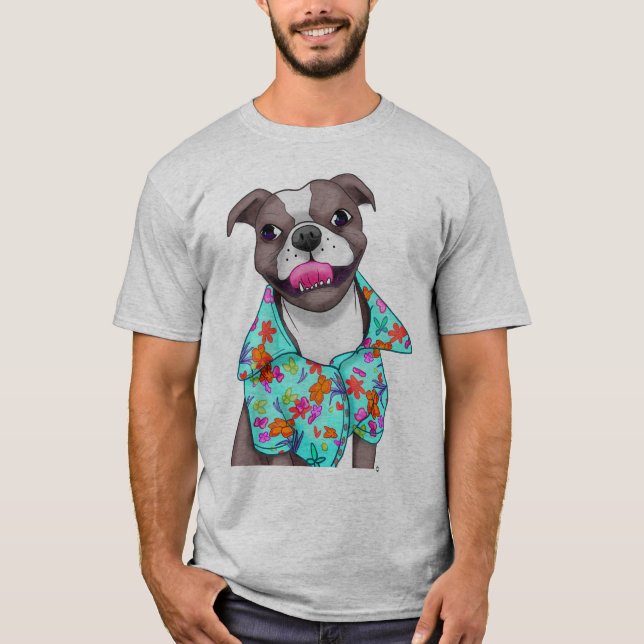 Terrier de Staffordshire en camisa hawaiana (Anverso)