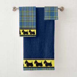 Terrier escocés/collar rojo/cuadros azules/borde