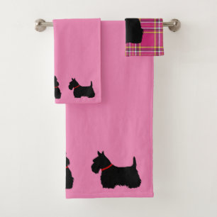 Terrier escocés/collar rojo/rosa - cuadros rosas