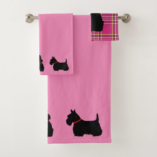 Terrier escocés/collar rojo/rosa - cuadros rosas (In situ)