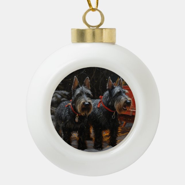Terrier Escocés Trineo Nevado Decoración Navideña  (Anverso)