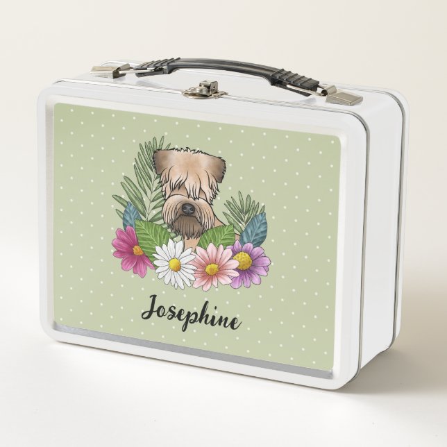 Terrier Wheaten de Pelaje Suave con Flores y Nombr (Anverso)