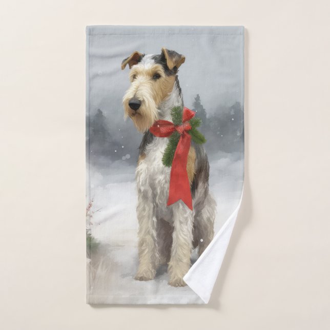 Terrier Wirefox Perro en Navidad Nieve (Toalla de mano)