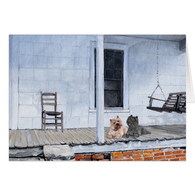 Terriers de Cairn esperan fuera de la tienda (Anverso (Horizontal))