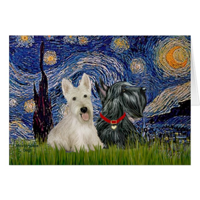 Terriers escoceses (dos-BN) - Noche estrellada (Anverso (Horizontal))