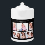 Tetera 6 Secciones Personalizado Foto Sencillo Marco negr<br><div class="desc">Agradable disposición de seis fotos familiares en sobrio y elegante collage minimalista dividido en 3 secciones en la parte superior y 3 secciones en la parte inferior con textos en la parte inferior. Personalízalo con fotos y textos de tu propia familia (amigos o reuniones). Perfecto un personalizado hizo un regalo...</div>