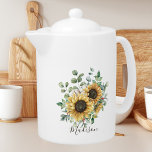 Tetera Acuarela Monogramada Vintage Rustic Sunflower<br><div class="desc">Añada un encanto vintage a su bebida con nuestra tetera de girasol rústico de color acuático monogramada. Personalízalo por un toque único.</div>