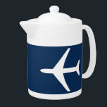 Tetera Aeronave piloto de aviones Funky<br><div class="desc">Funky White Plane Dark Blue Background Teapot / Tea Pot para añadir a su casa / oficina de la colección de artículos para el consumo. Un regalo fresco / idea de regalo para todos los que aman el diseño personalizado, vibraciones positivas, cielo, vuelo, aviación etc. Airways, aerolíneas, cielo, aire. Cambie...</div>