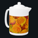 Tetera Aspen deja una medalla sólida 1 de color<br><div class="desc">Un collage de mis pinturas de hojas de álamos,  brillando en vivos colores de otoño!</div>