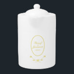 Tetera Boda blanco y oro<br><div class="desc">Crea una tetera de memento boda personalizada con la pareja boda y la fecha de la ceremonia boda. Presenta un diseño rosa en blanco y dorado. Sólo tienes que añadir los nombres y la fecha deseados. Utilice la plantilla para personalizar.</div>
