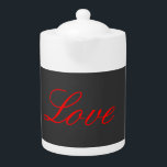 Tetera Boda de amor rojo de fondo gris de moda<br><div class="desc">Puede cambiar fácilmente las fuentes y los colores. También puede agregar su logotipo y la imagen de fondo como desee.</div>