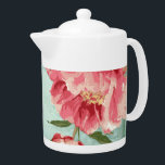 Tetera Bonito Flor Retro Chintz Peonies Personalizados<br><div class="desc">Artículos de decoración casera modernos, flores retro de bonito estilizadas peonías en colores vivos frescos especialmente perfectos para bodas de primavera o verano. Esta colección es una versión contemporánea de un estilo de tela floral chintz de la vieja escuela. Elegante sin estar atontado. Vintage bonito Un par de aves amorosas...</div>