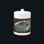 Tetera con cabeza de colorida lagartija de Iguana<br><div class="desc">Impresionante Tetera con cabeza de hermosa y pacífica Iguana Lizard sentada en un árbol. Este producto es su personalizable.</div>