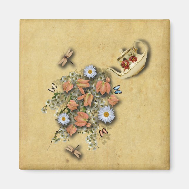 Tetera con el imán de las cosas de primavera (Frente)