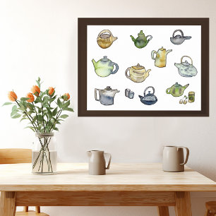 Tetera de Acuarela para el Té Pintada a Mano Arte