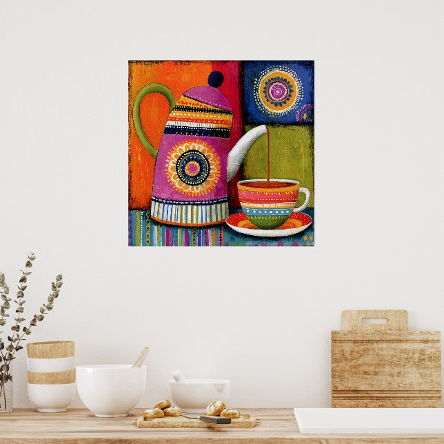 Tetera de arte popular colorido (Cocina)