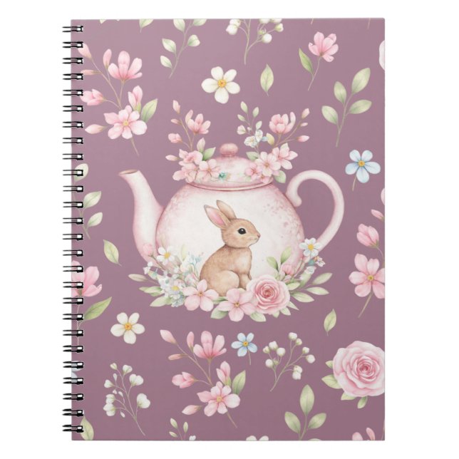 Tetera de conejo caprichoso Cuaderno floral de pri (Frente)