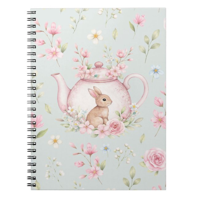 Tetera de conejo caprichoso Cuaderno floral de pri (Frente)