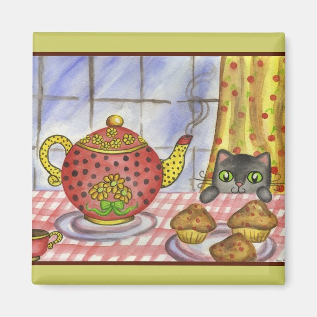 Tetera de gatito lindo regalo imán de cocina (Frente)