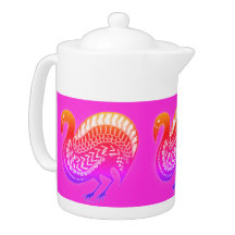 Tetera de pájaro rosa y Naranja de inspiración gri