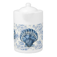 Tetera de porcelana con chinoiserie azul