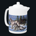 Tetera Dos lobos árticos pintando<br><div class="desc">animales de lobo canis,  perro de mamíferos lupus,  lobos caninos invierno,  pintura gris siberiana,  arte dos silvestres siberianos,  caza peligrosa forestal depredadora,  animales silvestres carnívoros,  lobos grandes,  mamíferos canarios,  lobos canarios animales,  lobos caninos,  lobos caninos de perro.</div>