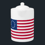 Tetera El círculo de las estrellas, la bandera estadounid<br><div class="desc">El Círculo de las Estrellas: El año era 1776, y las colonias estaban a punto de declarar su independencia de Gran Bretaña. Se formó un comité para diseñar una bandera que representaría a la nueva nación, y buscaron la ayuda de una costurera calificada llamada Betsy Ross. - Ross era conocida...</div>