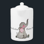 Tetera Elefante lindo del bebé de la acuarela con Rubor y<br><div class="desc">El elefante lindo y feliz de la acuarela del bebé con se ruboriza, las flores minúsculas y las palabras positivas "sobrecarga del Cuteness". El elefante es un animal preferido de mucha gente. Este diseño está para los amantes del elefante. Modifiqúelo para requisitos particulares fácilmente con diversa palabra, color de fondo...</div>