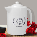 Tetera Elegante Monograma Nombre Moderno Wreath Azul Blan<br><div class="desc">Personalice su cocina con nuestro elegante nombre monocasco y el lujoso diseño azul marino y blanco neutro inicial, con una exclusiva opción de corona laurel y texto personalizado. Todos los colores de este diseño, incluida la imagen de la corona, pueden cambiarse a cualquier color que elija con la herramienta de...</div>