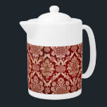 Tetera Elegante Tejido Oscuro Vintage Beige Damask<br><div class="desc">Elegante Tetera de tejos de tela de malla de color rojo oscuro y beige beige oscuro - Este producto presenta un elegante patrón de damasco con fondo variado de color rojo oscuro y arte decorativo beige de estilo del siglo XVI.</div>