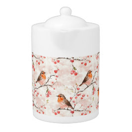 Tetera Finca acuática en un nevado árbol de invierno y ba