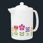Tetera Flores de primavera brillantes y coloridas moderna<br><div class="desc">Filas de flores de colores vivos y llamativos.</div>