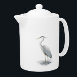 Tetera Garza de gran azul<br><div class="desc">Este diseño es de mi ilustracion original de la acuarela de una garza de gran azul. Este pájaro hermoso es una vista preciosa, y su plumaje agraciado del gris de la forma y de pizarra hace esta tetera pacífica y útil al pedazo único y elegante de naturaleza para su hogar...</div>