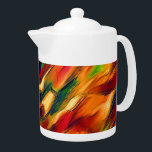 Tetera Glosario manchado de naranja a rojo, un poco verde<br><div class="desc">Imagen muy manchada en muchos tonos de rojo con naranja y coral,  las manchas se movieron de una manera que se asemeja a la madera desgastada,  pero con un color muy llamativo.</div>