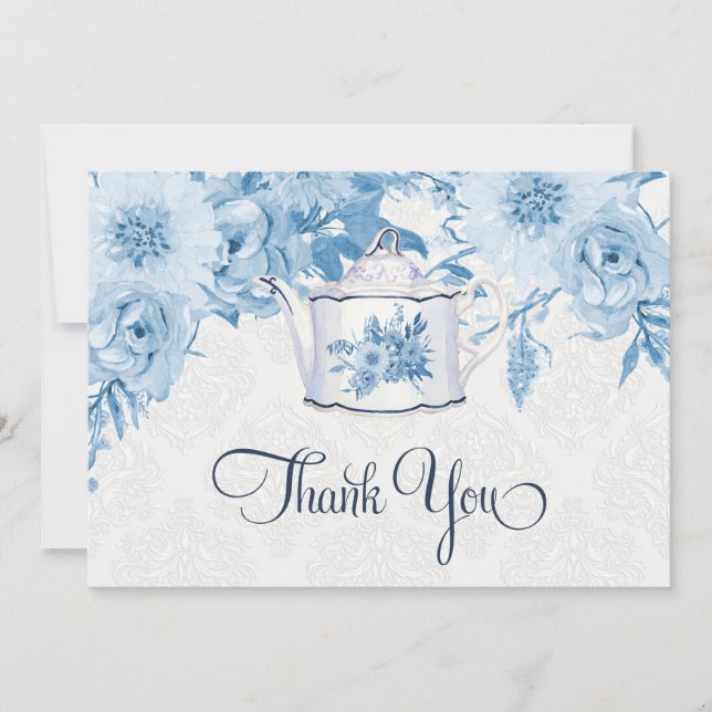 Tetera Gracias Nota Polvoriento Azul y Floral Blan (Anverso)