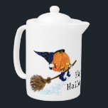 Tetera Halloween Teapot Witch Pumpkin Flying Broom<br><div class="desc">Happy Halloween Witch Pumpkin Flying Broom - Funny Drawing Divertido Fiesta - Elija / Añadir su texto único / nombre / color - Hacer su regalo especial - Redimensionar y mover o eliminar y agregar elementos / texto con herramienta de personalización ! Dibujo y diseño por MIGNED. Por favor, vea...</div>