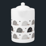 Tetera Hedgeogs y corazones<br><div class="desc">Cuto erizo y patrón cardíaco. Gris,  marrón y blanco.</div>
