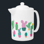 Tetera Ilustraciones Cactus modernos<br><div class="desc">Ilustraciones de cactus rosados y verdes sobre fondo blanco,  diseño moderno y minimalista adorable.</div>