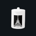 Tetera Imagen en blanco negro de la Torre Eiffel<br><div class="desc">Imagen de arte en blanco y negro de la Torre Eiffel de París</div>