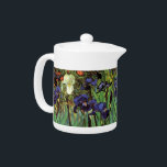 Tetera Irises de Vincent van Gogh, Arte de Jardín Vintage<br><div class="desc">Irises (1889) de Vincent van Gogh es un bello arte vintage post impresionsionismo paisaje floral con un jardín con iris morado barbudo cultivado por amapolas naranjas. Una sola flor blanca de iris está floreciendo al borde. Sobre el artista: Vincent Willem van Gogh (1853-1890) fue uno de los pintores más famosos...</div>