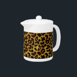 Tetera Leopardo Impresión de pieles animales Patrón de té<br><div class="desc">Este moderno salón de té presenta un estampado de leopardo salpicado con manchas negras de animales sobre un fondo de piel de naranja amarillo-oro. Trae el gato salvaje dentro de ti con este diseño felino genial. Es el perfecto aspecto audaz y original para los amantes de los animales. Consulta nuestra...</div>