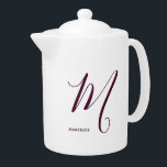 Tetera Letra con guión monogramado artísticamente M Borgo<br><div class="desc">El monograma y el nombre que aparecen en los elegantes y modernos tipos de letra burdeos, están situados sobre un fondo blanco. Hay colores adicionales disponibles y también puede cambiar el color de la fuente usted mismo, usando el menú de edición. Este diseño puede representar su nombre o apellido. ¡Hace...</div>
