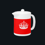 Tetera MANTENER TRANQUILA CORONA en la decoración roja<br><div class="desc">Un diseño de la corona de estilo "Keep Calm" sobre una decoración de acento rojo intenso al fuego que se puede personalizar si se desea con algún texto. Utilice el vínculo "Preguntar a este diseñador" para contactarnos con sus solicitudes de diseño especiales o para obtener ayuda con sus proyectos de...</div>