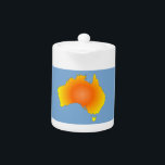 Tetera Mapa de Sunny Australia<br><div class="desc">Una versión soleada para el mapa australiano. Imagen en amarillo y naranja. Fondo azul en las imágenes seleccionadas.</div>
