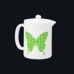 Tetera Mariposa en papel tapiz - verde lima<br><div class="desc">Forma de mariposa,  con motivos en papel pintado retro en verde lima claro sobre fondo verde lima mediano</div>