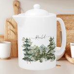 Tetera Monograma Acuarela Pine Forest Aestesia<br><div class="desc">Sip en estilo con nuestro Monograma Watercolor Pine Forest Tepa estética! Personalízalo y acepte la belleza de la naturaleza,  y disfrute de su bebida con un toque de encanto rústico.</div>