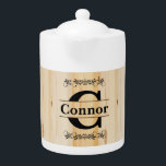 Tetera Monograma Faux Butters Block Natural Wood Look<br><div class="desc">🥇 DISEÑO ORIGINAL DE ARTE DE DERECHOS DE AUTOR DE Donna Siegrist SÓLO DISPONIBLE EN ZAZZLE! Tetera. Con un Monograma Faux Butcher Block Natural Wood Look. Un acento encantador que añadir a tu casa o dar por un regalo de bienvenida. 📌 Si necesita una mayor personalización, haga clic en el...</div>