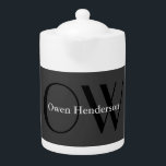 Tetera Monograma único gris negro de estilo<br><div class="desc">Puede Cambiar fácilmente las fuentes,  la imagen de fondo y el color,  los caracteres de letra.</div>