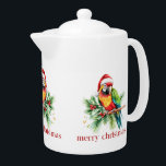 Tetera Navidades tropicales Retro Ave Feliz Navidad<br><div class="desc">Este tema tropical Navidad el diseño de la copa de papel presenta un pájaro tropical con vegetación navideña Santa hat y la tipografía de navidad merry retro roja. Disfrute de su bebida favorita en esta temporada navideña con esta taza.</div>
