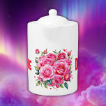 Tetera Nombre Monogramado Rosas Rosa |<br><div class="desc">Las rosas rosadas y rojas con un nombre monogramado en un fondo blanco son para todos los que aman las flores.</div>